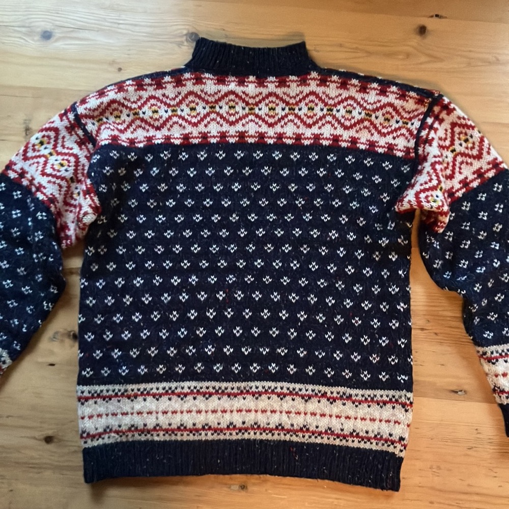 Vintage Marsh Landing Wool Blend Fair Isle Popover V-neck Zipper Sweater - Picture 9 of 11
